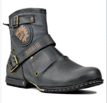 Round Toe European And American Retro Embroidered Men's Leather Boots Men's Shoes