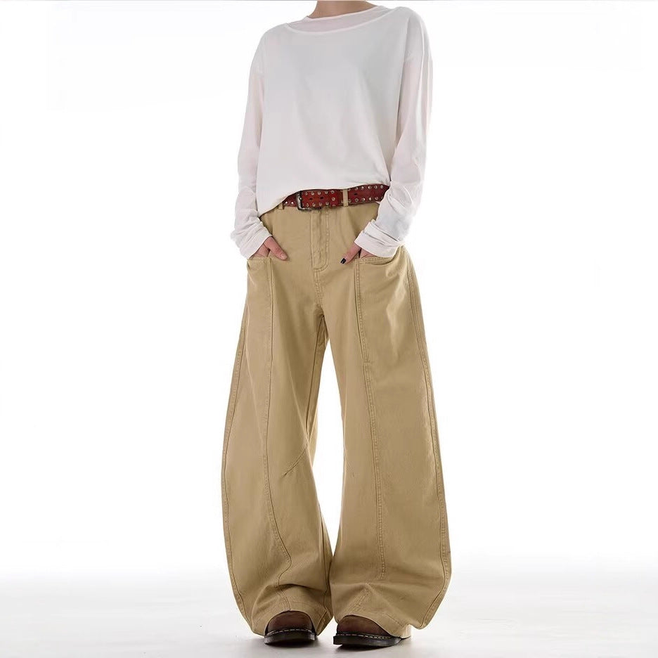 Simple Curved-slash Pants For Men And Women
