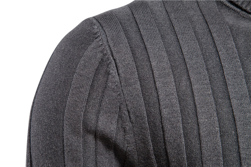 Men's Casual High-neck Solid Color Warm Striped Sweater