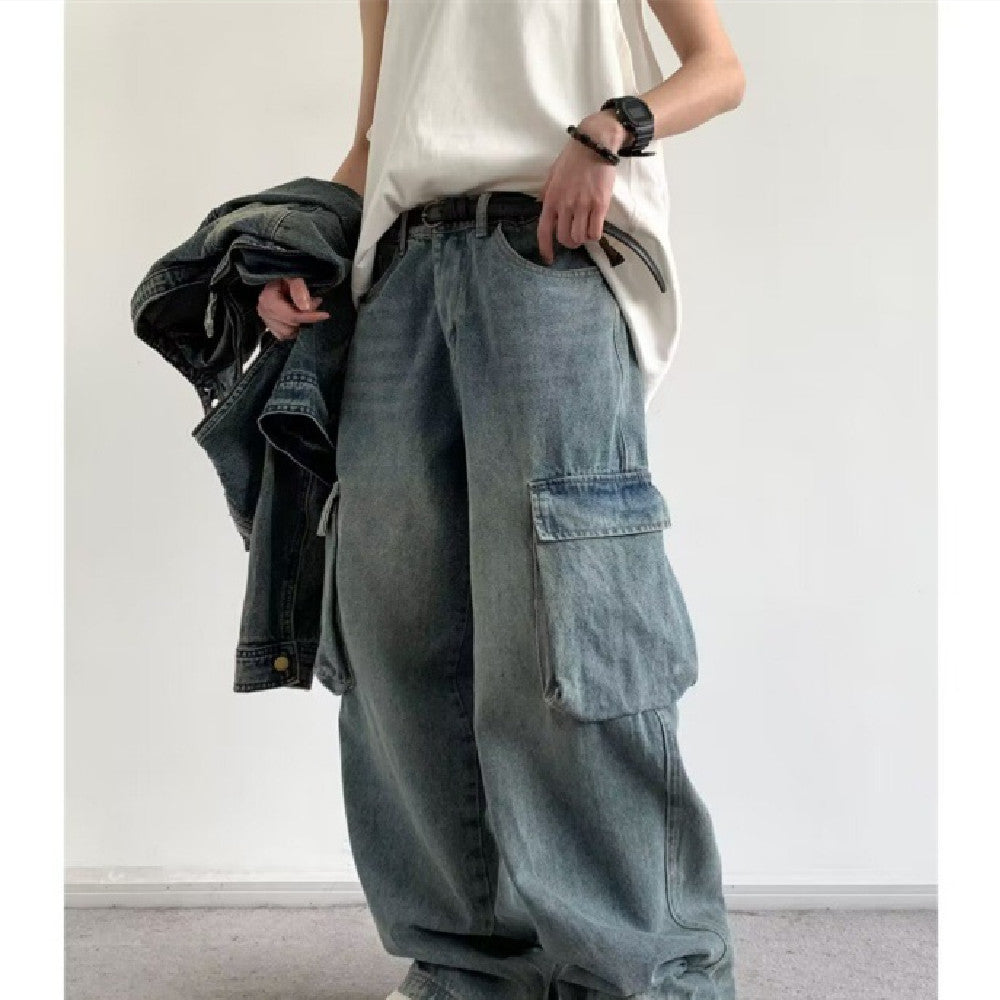 Retro Overalls Male Straight-leg Wide-leg Pants