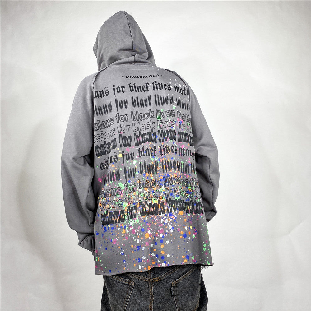 Ink Letter Printed Sweater Men's European and American Trendy Brand Hoodie