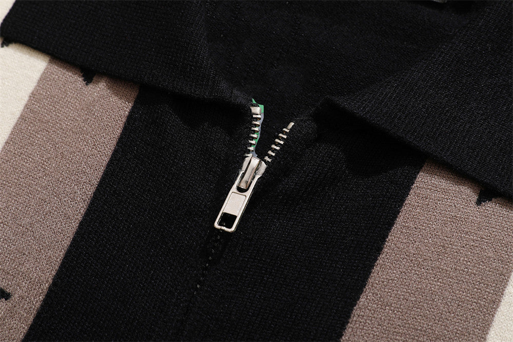 Jacquard Pentagram Lapel Knit Sweater Jacket Men's