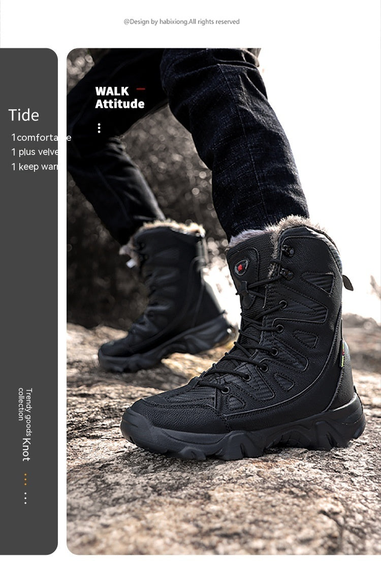 Snow  Cotton Boots Winter High-top Fleece-lined Warm Slugged Bottom Lace-up boots