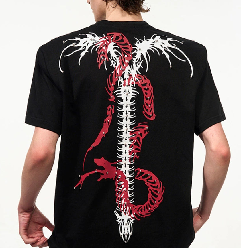 Rivet Backbone Spirit Snake Padded Shoulder Short Sleeve