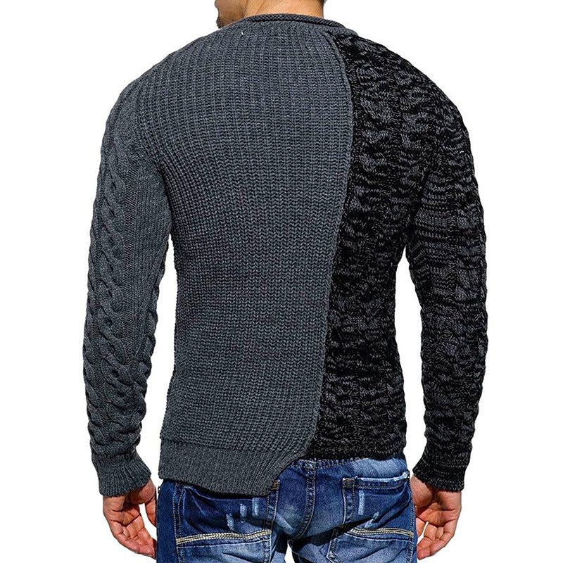 Men's Fashion Round Neck Color Block Slim Sweater