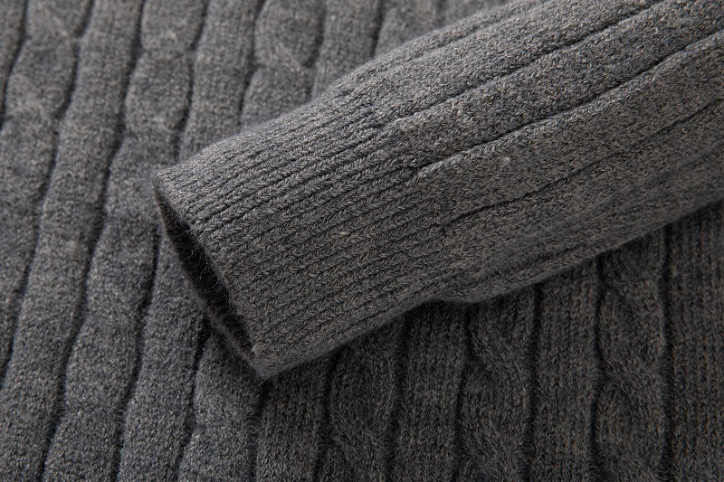 Men's Long Sleeve Twist Half High Neck Zipper Knit