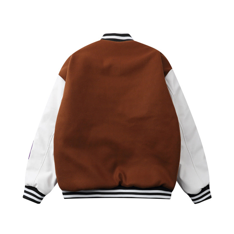 National Tide Street Stitching Contrast Color Smiley Face Flocking Embroidery