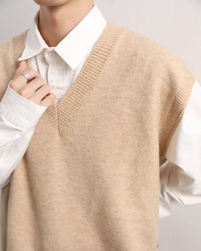 Men's V-neck Fashionable Jacket Sweater Vest Wool
