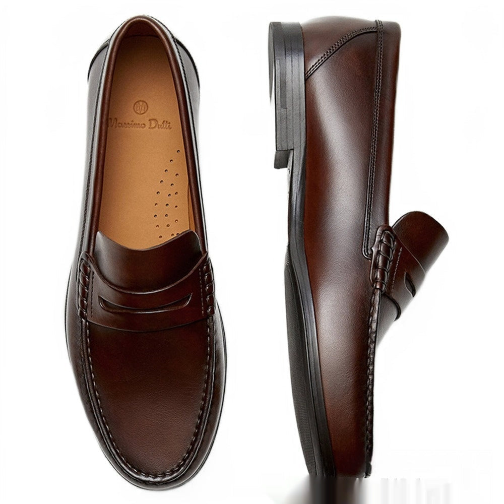 Retro Calfskin Men's Loafer Handmade Wear-resistant Leather