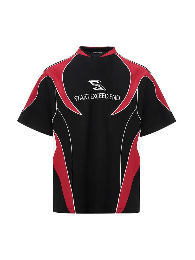 Letter Print Short-sleeve Men's Color Matching Sports Jersey T-shirt