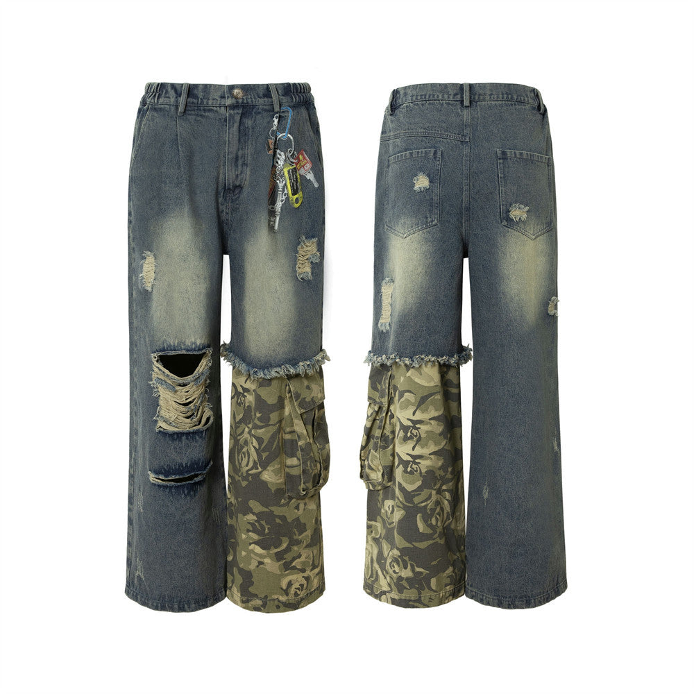 Heavy Industry Washing Hole Denim Trousers Men
