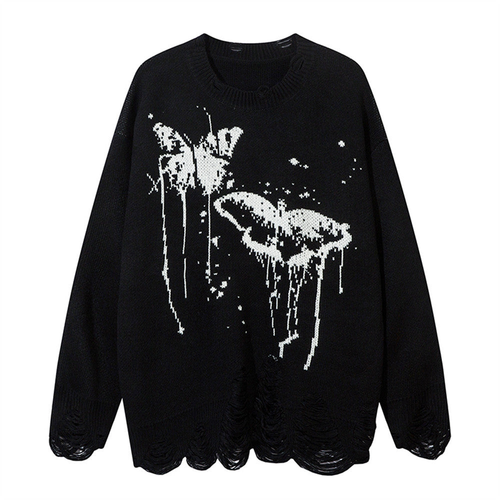Butterfly Splash-ink Round Neck Sweater Men Idle Style
