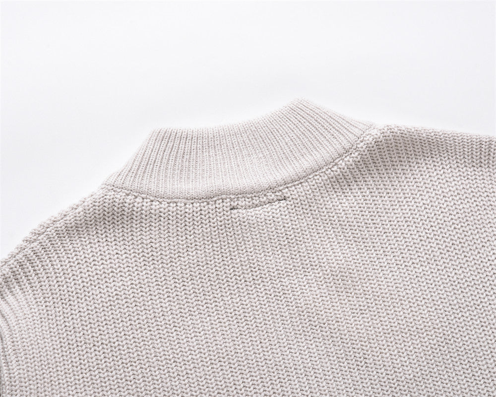 Spring And Autumn Stand Collar Cardigan Sweater Men's Street American Style
