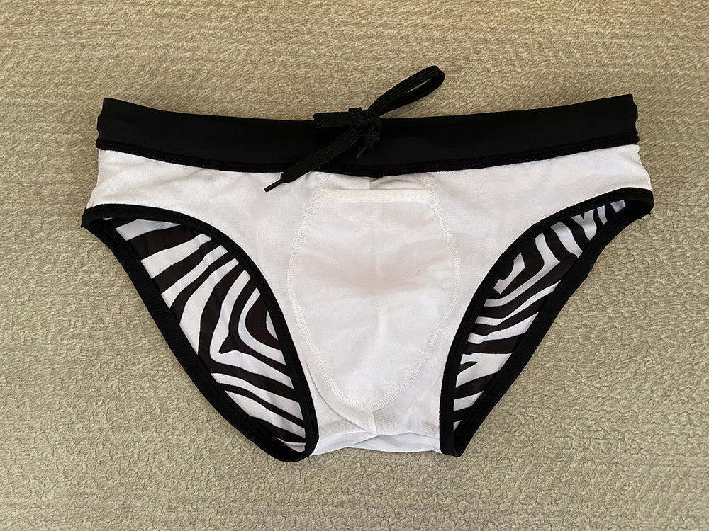 Zebra Print Swimming Trunks Male Sexy Personality Low Waist Briefs