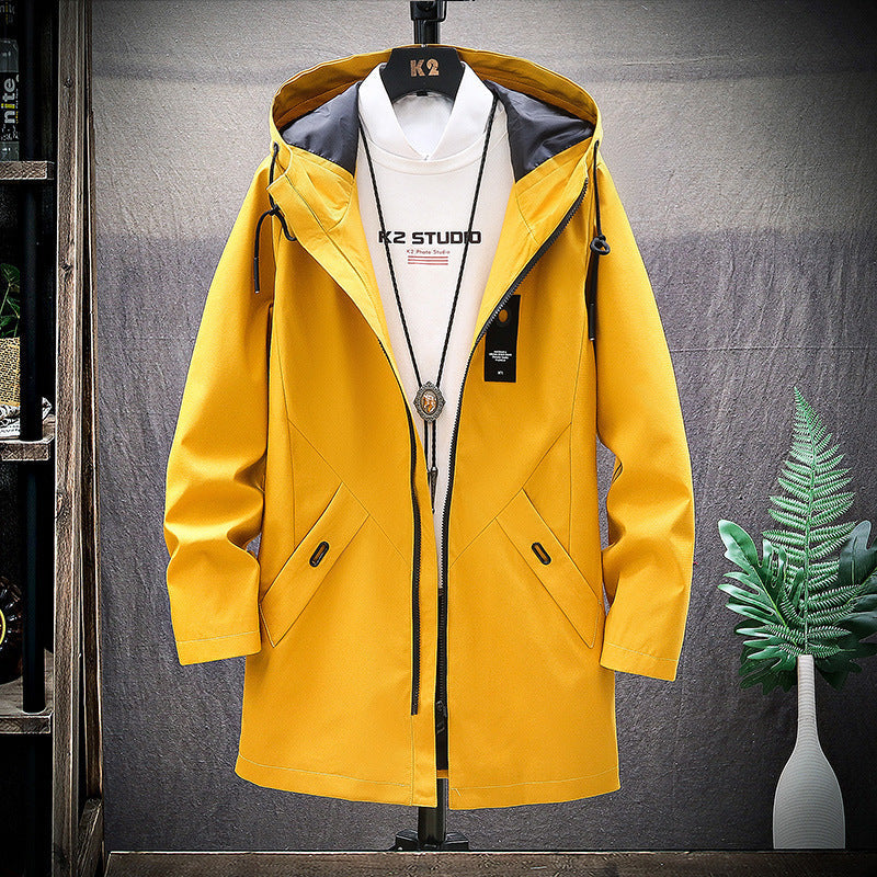 Men's Mid-length Loose Hooded Casual Trench Coat