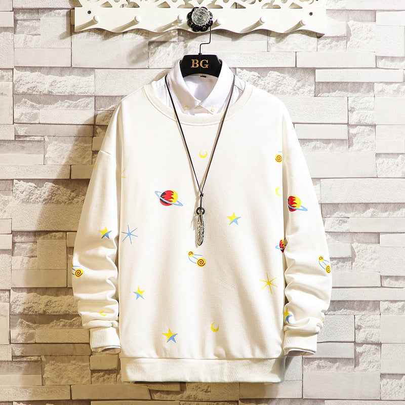 Printed Loose Shoulder Round Neck Casual Sweater