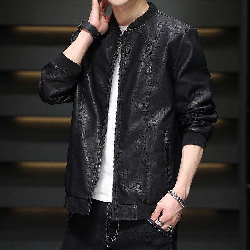 Winter New Men's Plush Thick Leather Jacket