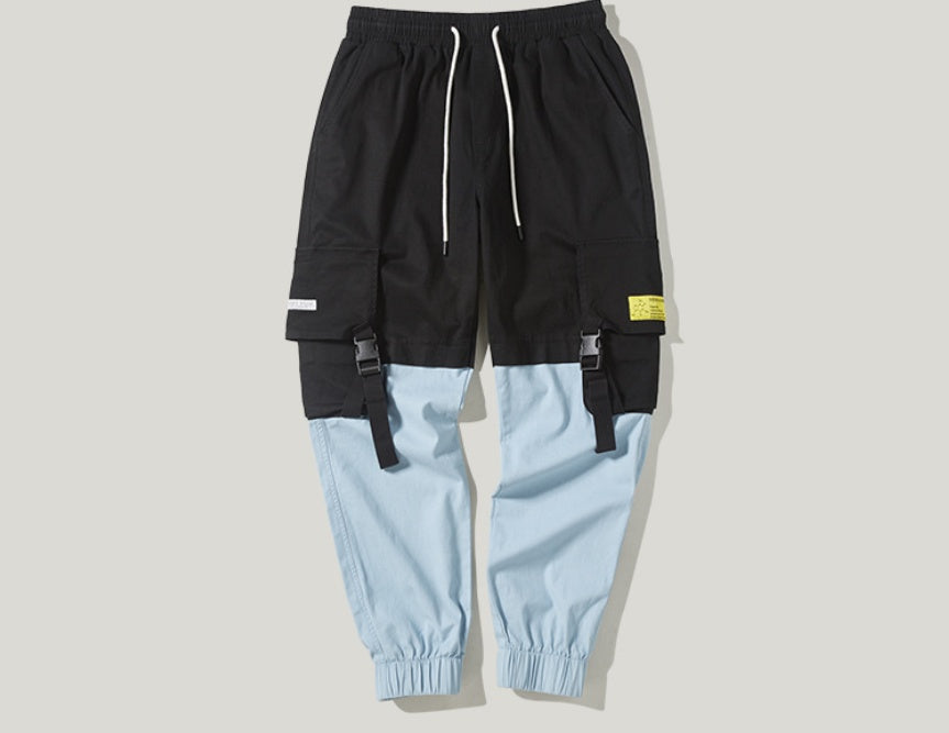 New Style Brand Function Buckle Pocket Contrast Color Stitching Men's Beamed Overalls