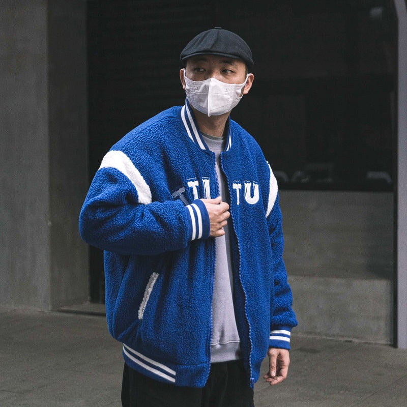 Men's Stand Collar Plush Embroidered Cotton Coat
