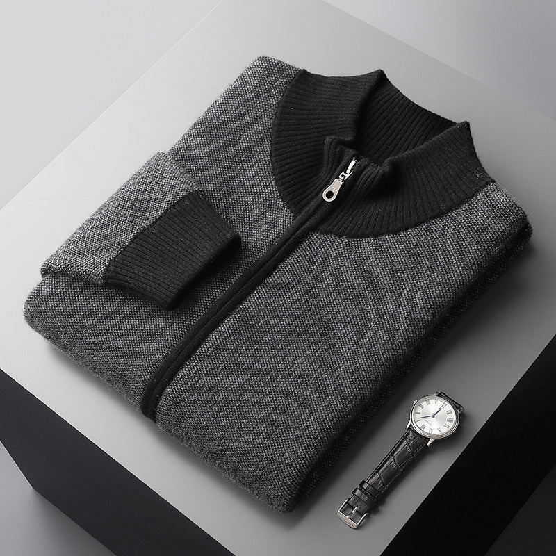 Cashmere Thickened Men's Half Turtleneck Zipper Knitted Cardigan