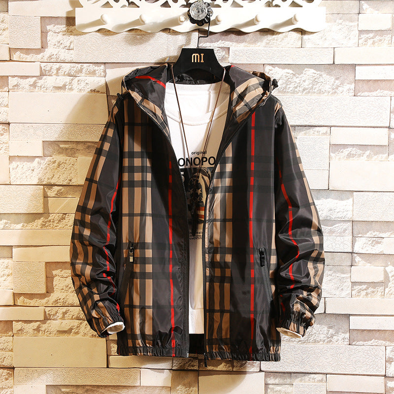 Men's new style Slim Hooded Plaid Jacket