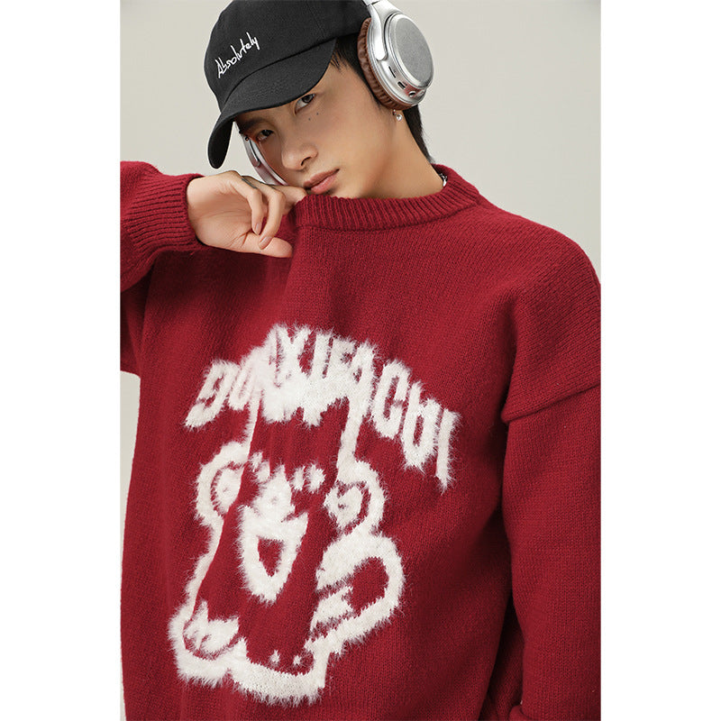 Cartoon Hand-painted Artificial Mink Round Neck Sweater For Men And Women