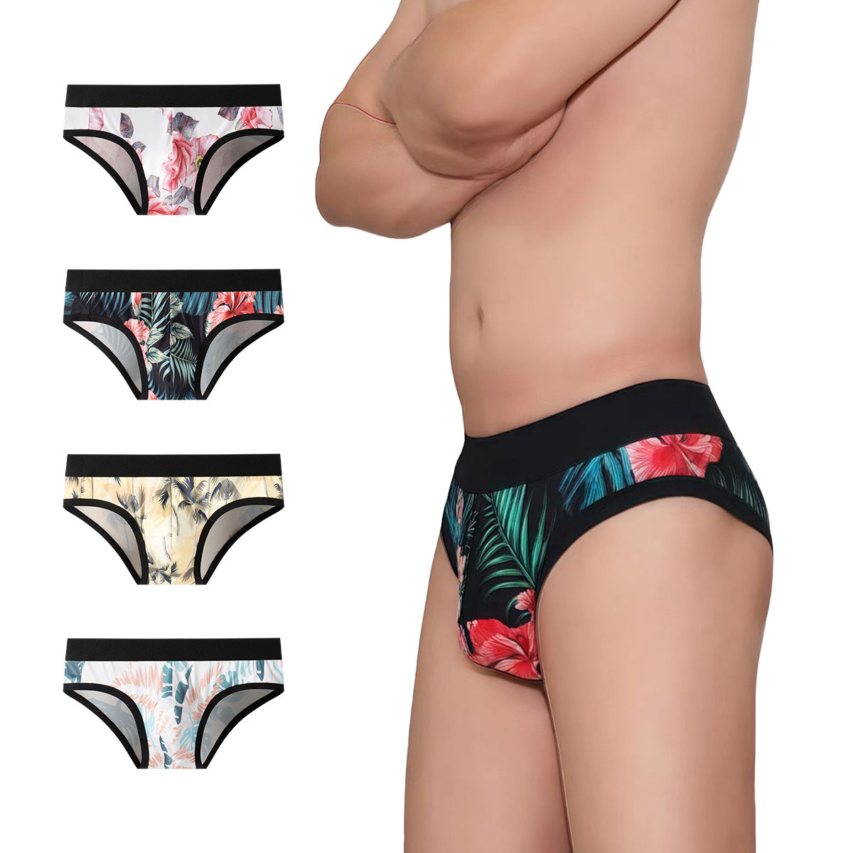 Hot-selling Ice Silk Men's Underwear New Fashion Print Large Size Loose