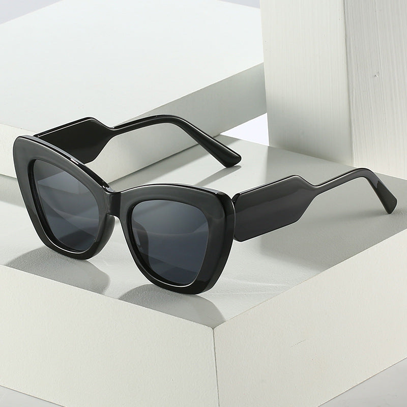 Cat Eye Sunglasses Personality Fashion Color Contrast Large Frame Glasses All-match Flat Sunglasses