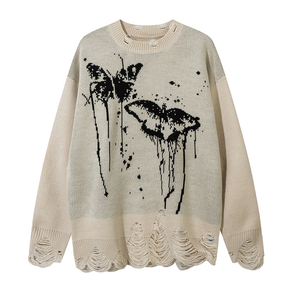 Butterfly Splash-ink Round Neck Sweater Men Idle Style