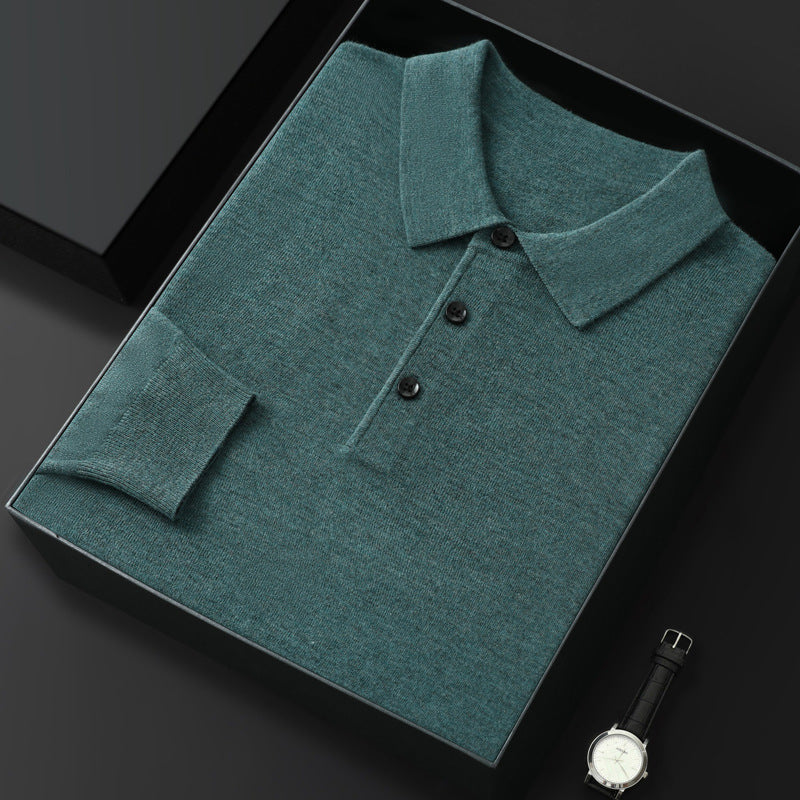 Spring And Autumn Casual Polo Collar Long-sleeved Sweater Men