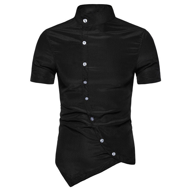 Men's Multi-button Solid Color Stand Collar Short Sleeve Shirt Summer