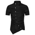 Men's Multi-button Solid Color Stand Collar Short Sleeve Shirt Summer