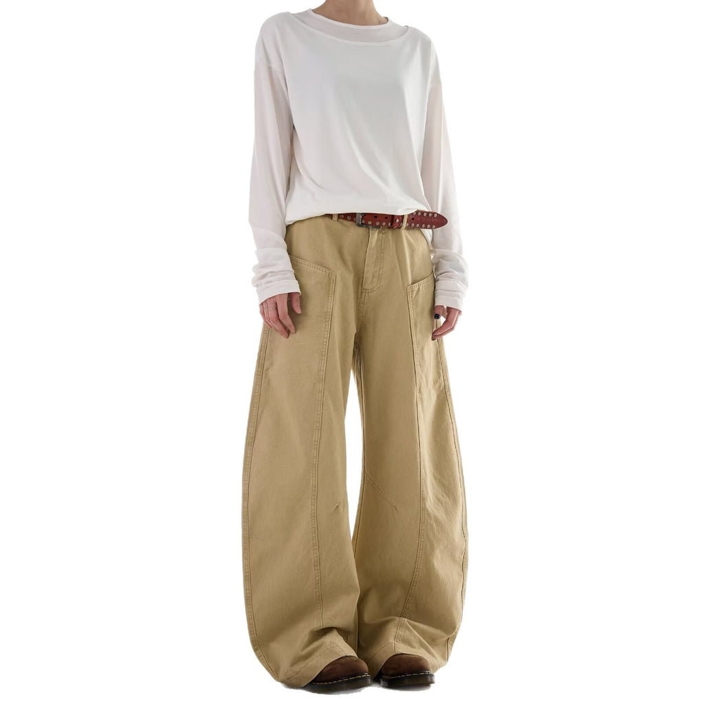 Simple Curved-slash Pants For Men And Women