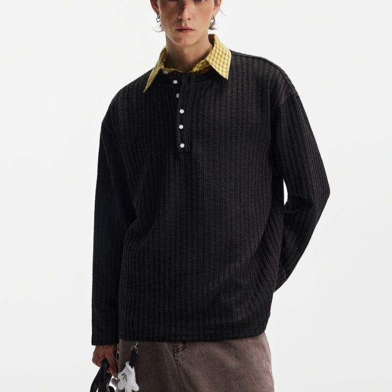 Textured Stripe T-shirt Simple Long Sleeve Top