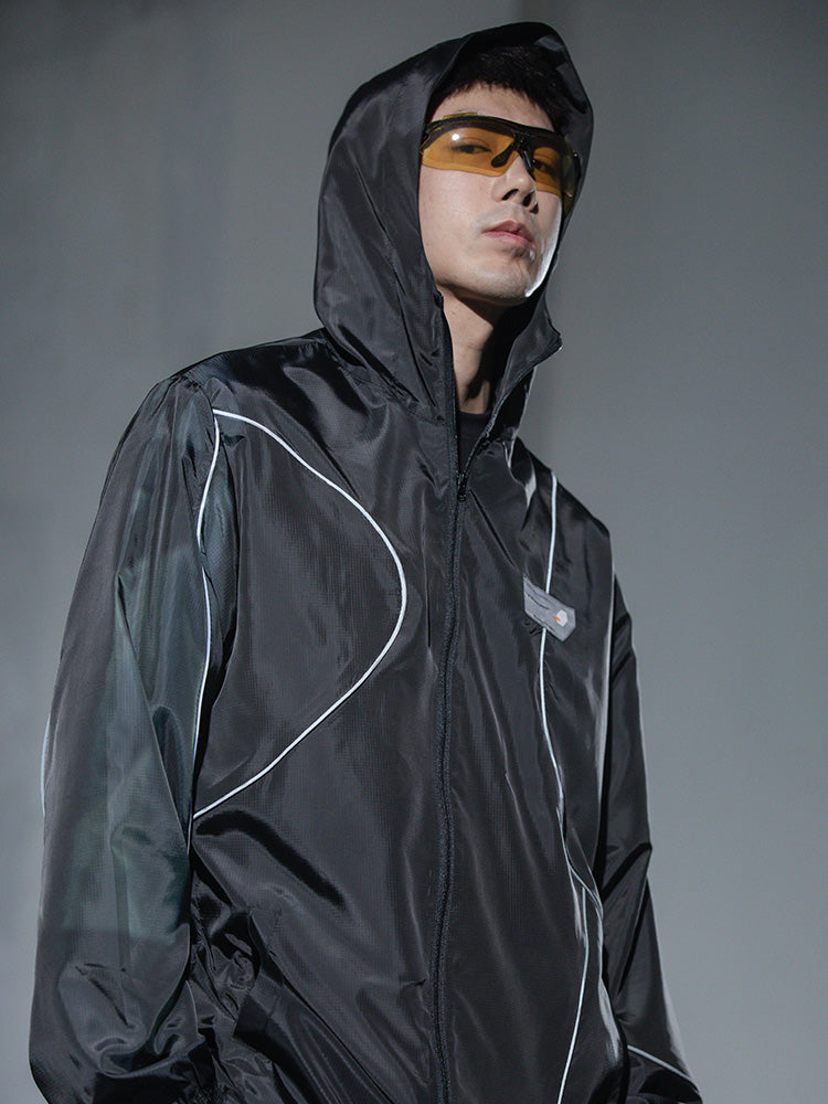 Outdoor Sun Protection Clothing Men's Curved Reflective Strip Skin Clothing Breathable Hooded Top