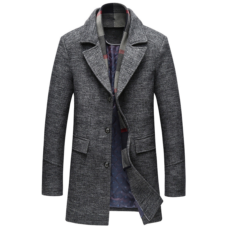 Men Casual Woolen trench Coat With Scarf