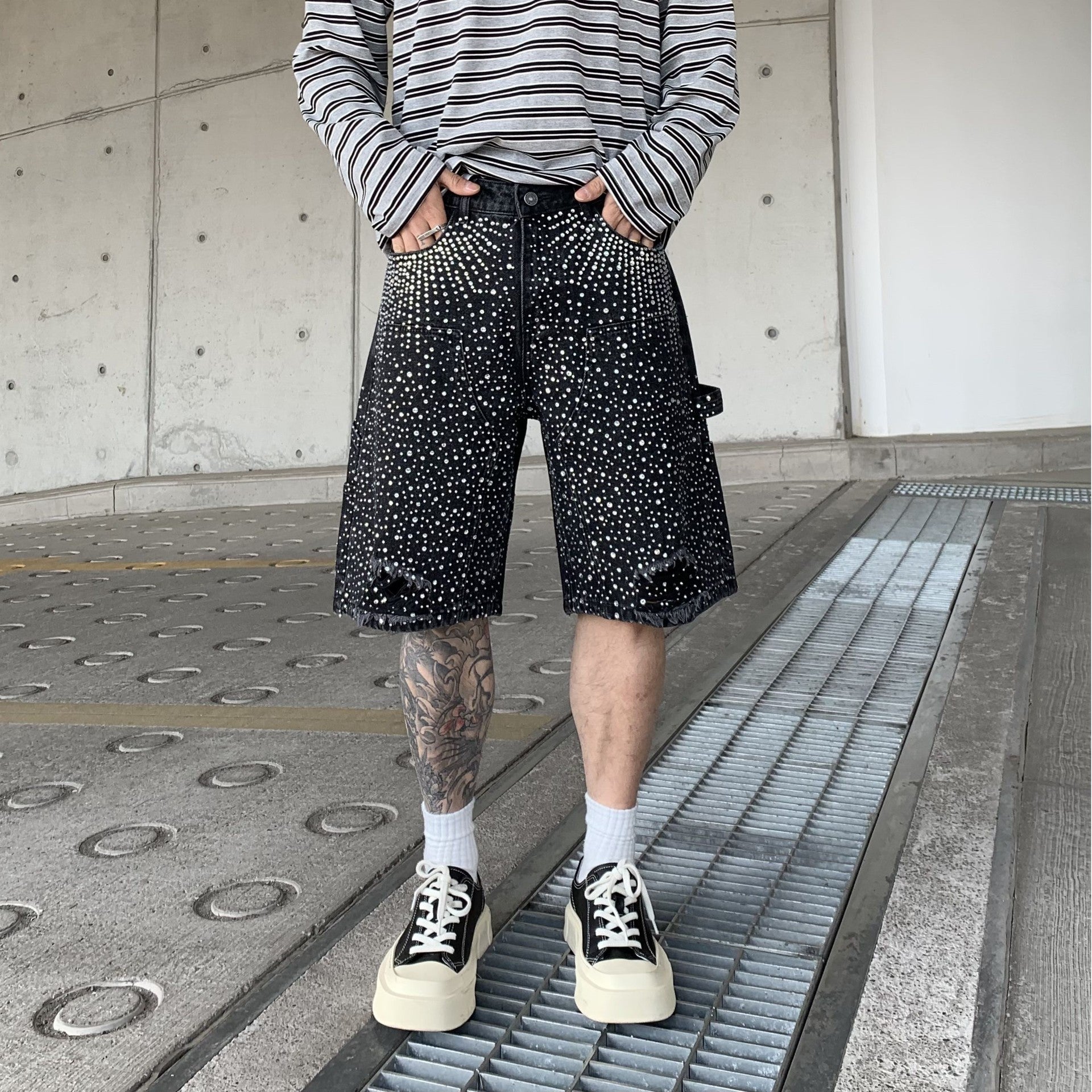 Men's Gradient Full Diamond Denim Shorts