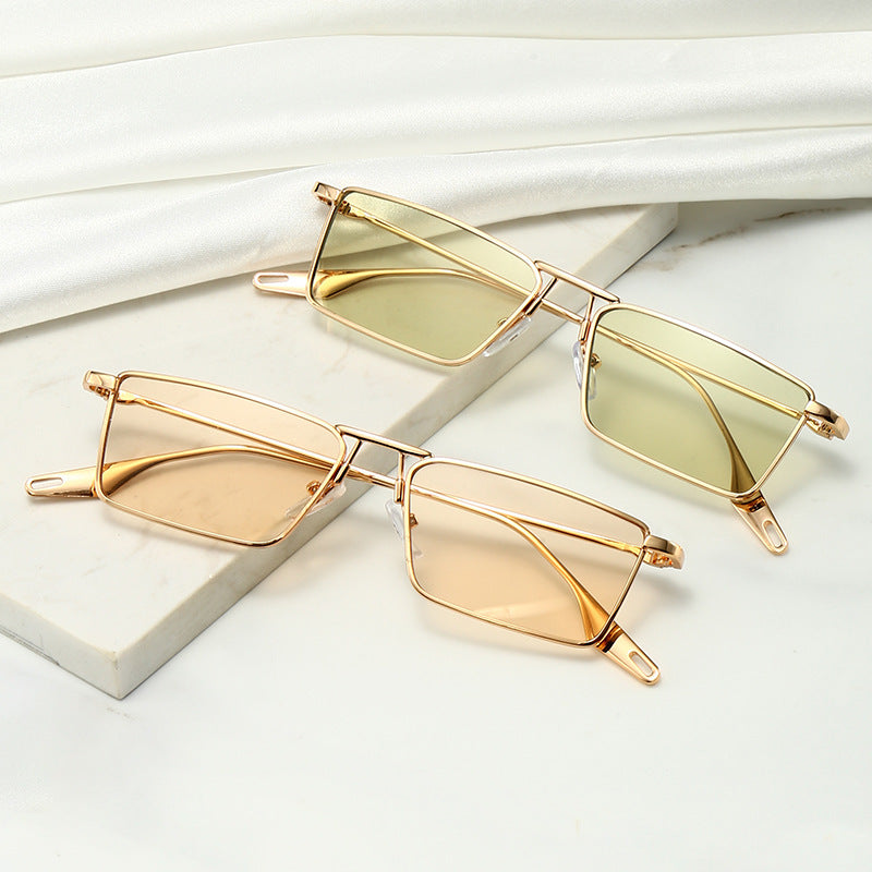 Small Square Box Sunglasses Women's Metal