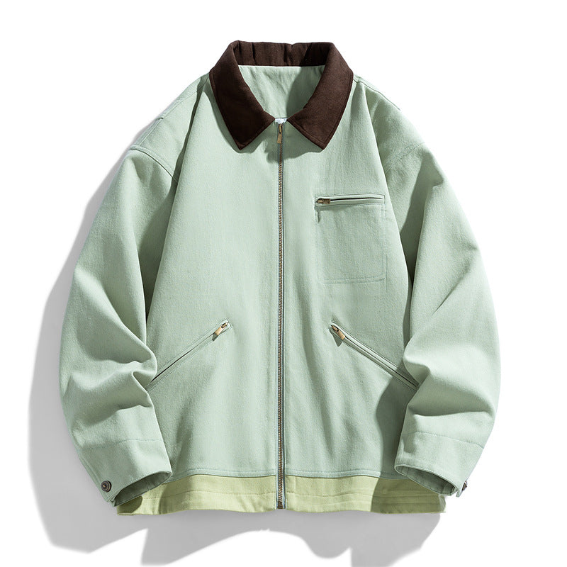Contrast Color Washed Polo Collar Jacket Men