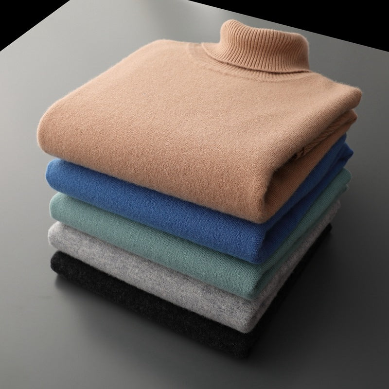 Pure Wool Sweater Men's High Collar Loose Thickened