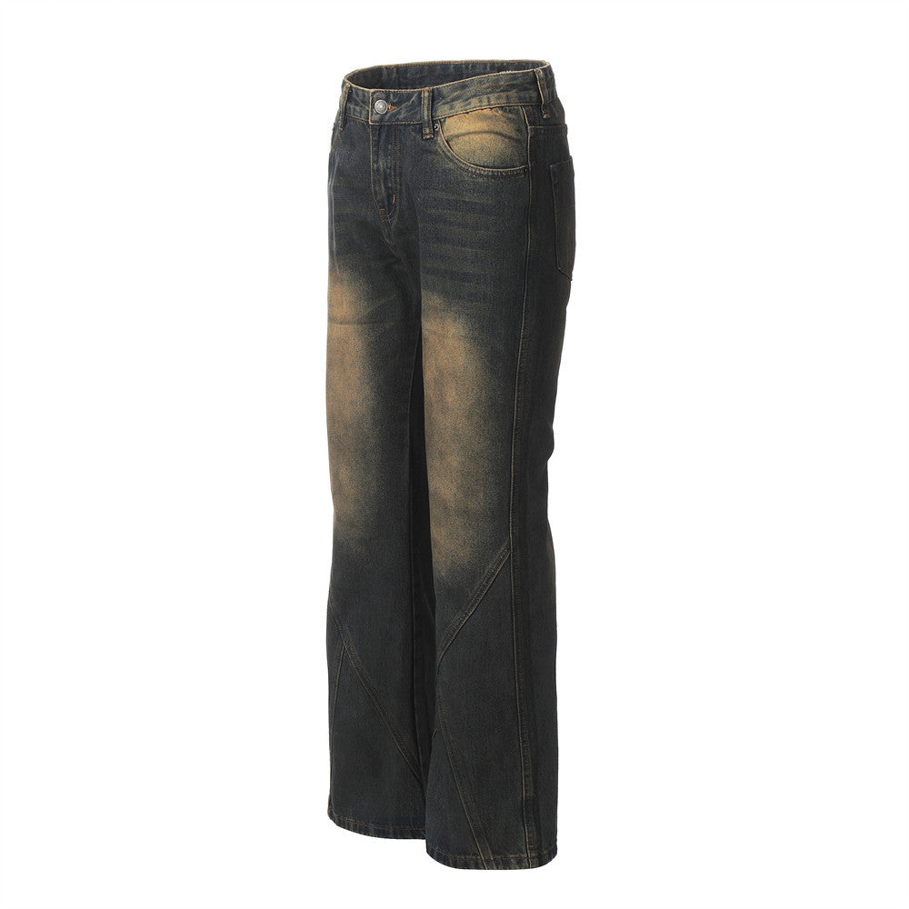 European And American Bootleg Pants Men's Design Niche Split Stitching Loose-fitting Wide-leg Trousers