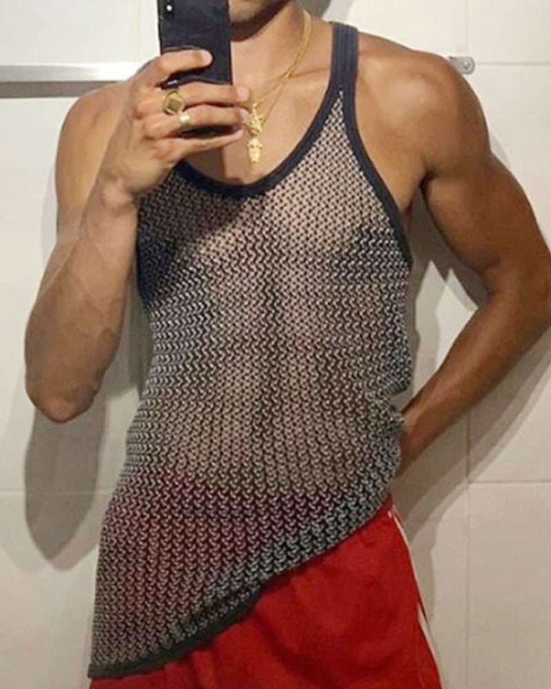 Men's Solid Color Fashion Tulle Lace Up T-shirt