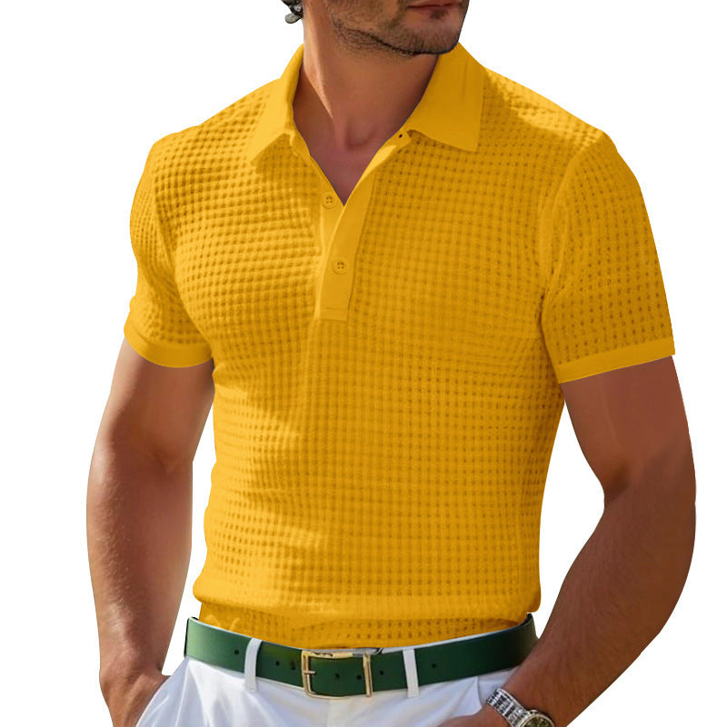 Men's Solid Color Casual Button Waffle T-shirt