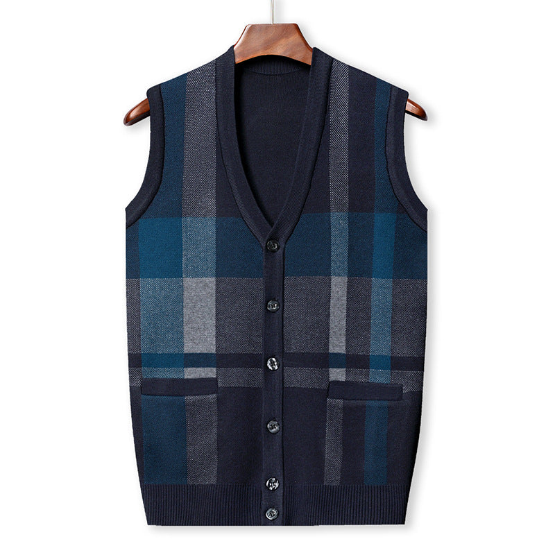 Men's Knit Cardigan Vest Autumn And Winter Leisure Loose Version Wool Vest