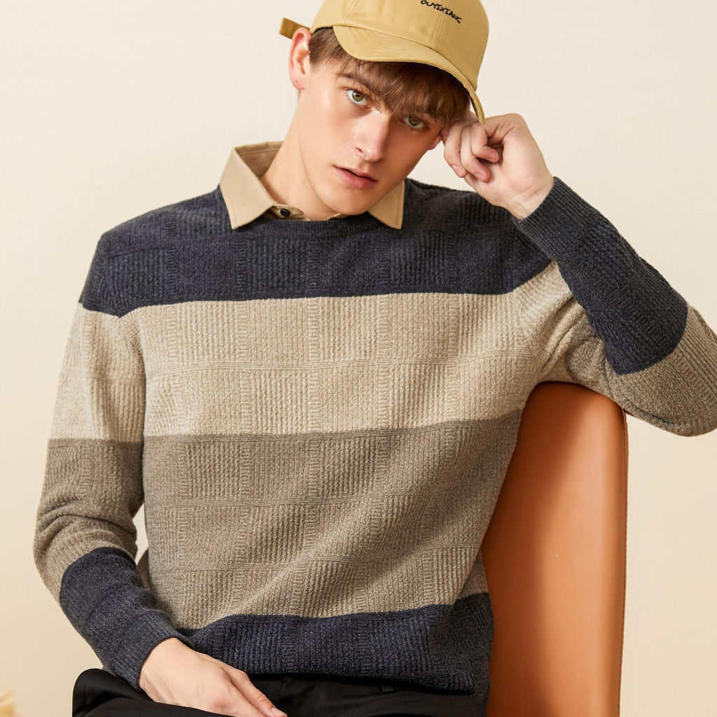 Men's Autumn And Winter Casual Striped Lapel Sweater
