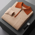 Foreign Trade Men's Autumn And Winter Contrast Color Wool Knitted Half-open Polo Long-sleeved Fleece Sweater