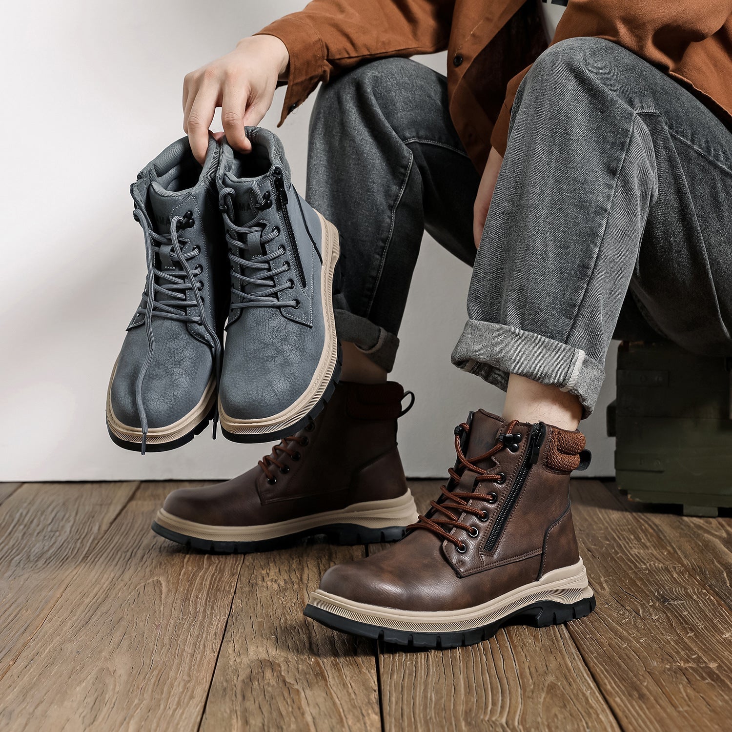 High-top Men's Shoes Men's Deodorant And Breathable Anti-smashing And Anti-penetration Lightweight And Wear-resistant Safety