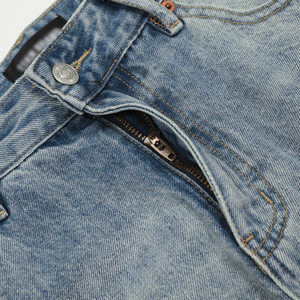 Wash Water Denim Wide-leg Straight Trousers Vintage Worn