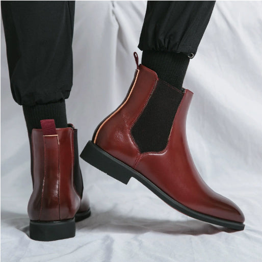 High-top Leather Shoes Men's Pointed Chelsea Booties