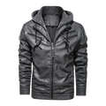 Biker Hooded Leather Jacket Men